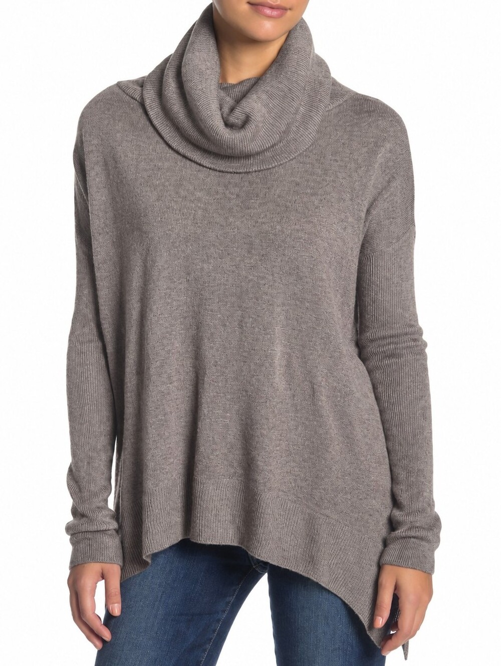 Cynthia Rowley 100% Cashmere Cowl Neck Tunic Sweater Taupe XS quiet luxury